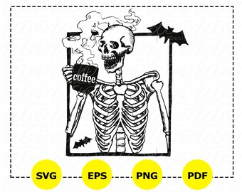 Skeleton Coffee Cup SVG, Skull Halloween Clipart (Digital Download)