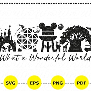 Was für eine wunderbare Welt SVG, Freizeitpark SVG, magische geschnittene Datei, Schloss, Reise svg, Freizeitparkurlaub, Schlosspark-Maus-Svg, Disneyland-Svg-Png
