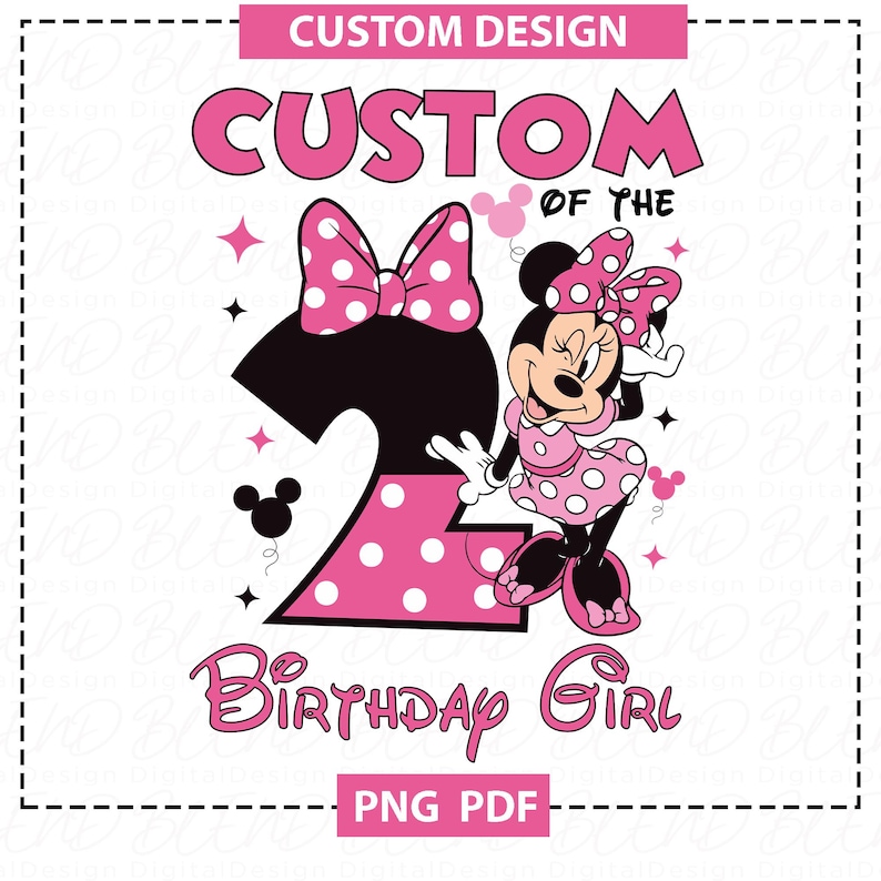 Custom Minnie Mouse 2nd Birthday PNG, Family Matching Shirt Graphic, Birthday Family Shirt Png, Custom Birthday Girl Design Digital Download