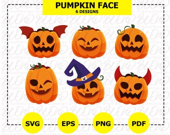 Halloween Pumpkin Face SVG Bundle, Fall Designs (Digital Download)