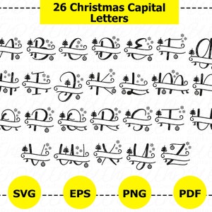 Alfabeto dividido de Natal SVG, Monograma de Natal Svg, Arquivos de corte Svg de Natal, Moldura dividida Svg, Letra dividida Svg, 26 letras maiúsculas de Natal