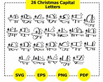 Christmas Split Alphabet SVG, Monogram Cut Files (Digital Download)