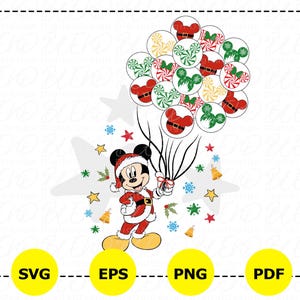 Kerst Disney jongen muis ballon Svg, cartoon ballonnen Svg, familievakantie, Disneyland ballonnen Svg, muis Xmas Svg, snoep ballonnen Svg