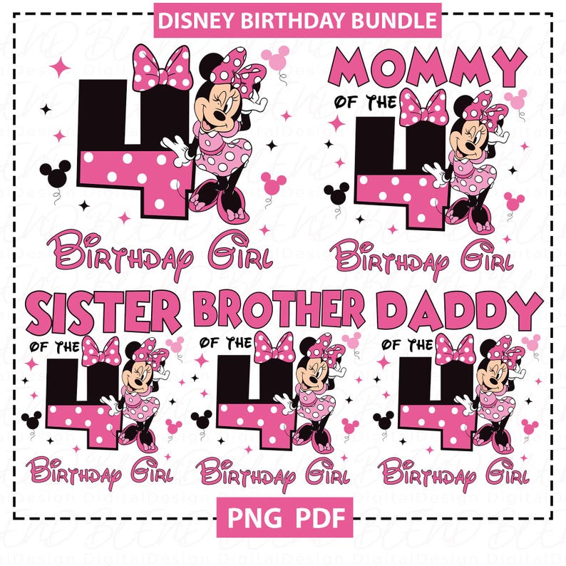 Minnie Mouse 4rd Birthday PNG: Family Matching Shirt Graphic, Birthday Family Shirt Png, Mom Dad Birthday Girl Design (Digital Download)