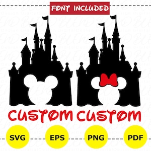 Castello di Topolino e Minnie Mouse Svg, fiocco orecchie testa castello, download immediato per Cricut e Silhouette, file di taglio digitale, Png, Svg, Eps, Pdf