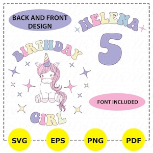 Unicornio de cumpleaños personalizado Svg Png, Unicornio de cumpleaños para niña, Unicornio para niña Svg, Unicornio Svg, Arcoíris Png, Unicornio de fiesta Svg, Animal de fantasía divertido
