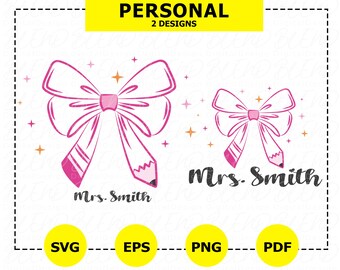 Personalized Pencil Coquette SVG, Teacher Name Design (Digital Download)