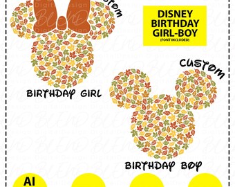 Disney Birthday SVG, Mickey Fall Leaves, Family Squad (Digital Download)
