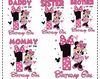 Minnie Mouse 1st Birthday PNG: Family Matching Shirt Graphic, Birthday Family Shirt Png, Mom Dad Birthday Girl Design (Digital Download)
