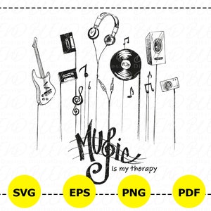 La musique est ma thérapie Svg, musique citation Svg, musique country Svg, cadeaux drôles de musique, j'aime la musique Svg, fichier Png musique, mélomanes, musicien png