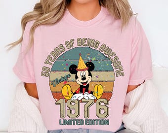 Vintage Mickey 1976 Birthday SVG | 50 Years of Being Awesome Retro PNG