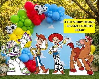 4 Toy Story Characters Cutouts | Woody Buzz Jessie Bullseye | Life Size Photo Props | Printable PNG 36x48"
