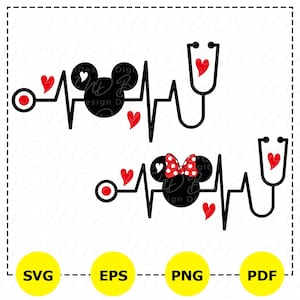 Minnie Mickey stethoscoop Beat Svg, verpleegkundige shirt Svg, stethoscoop Svg, verpleegkundige cadeau, Minnie Doctor Shirt, Disney verpleegkundige Svg, stethoscoop hart