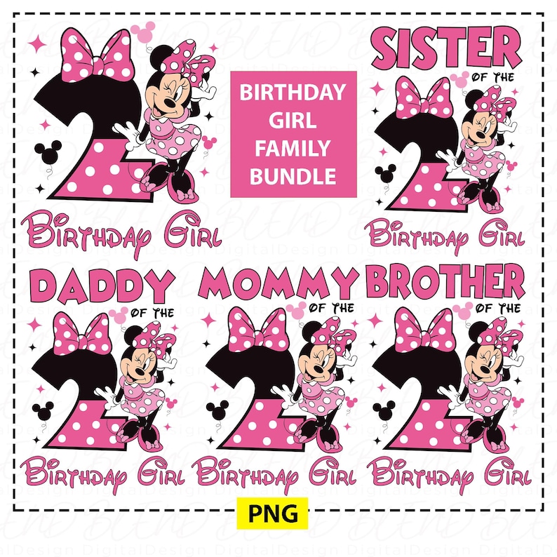 Minnie Mouse 2nd Birthday PNG: Family Matching Shirt Graphic, Birthday Family Shirt Png, Mom Dad Birthday Girl Design (Digital Download)