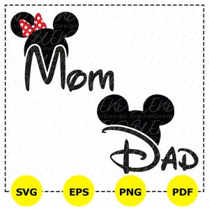 Disney Dad Mom Svg, Mouse Dad Mom Svg, Svg voor Cricut sublimatie, Mickey Dad Svg, Minnie Mom Png, Family Matching, familie-uitje, digitaal bestand