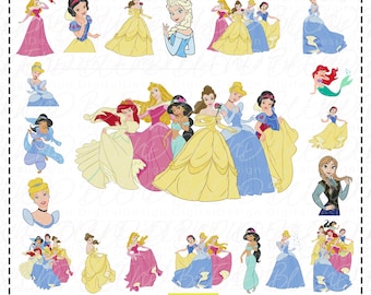 Princess SVG Bundle, Aurora, Belle, Ariel, Cinderella (Digital Download)