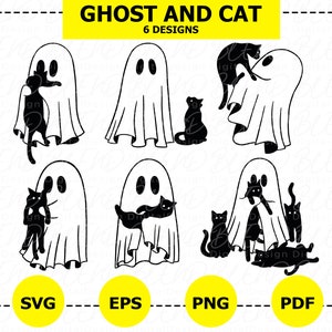 Gespenst und Katze SVG Bundle, ute Geist und Katze svg, schwarze Katze svg, Boo svg, gruselige Jahreszeit svg, Halloween svg, Halloween Katze svg, niedlicher Geist svg