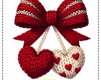 Valentine's Day Love PNG, Latch Hook Yarn Coquette Cherry Png, Crochet Coquette Bow Png, Faux Yarn Crochet Love Png, Trendy Valentine Png