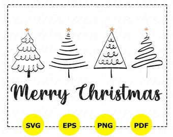 Merry Christmas Tree SVG Bundle, Pine Tree Clipart (Digital)