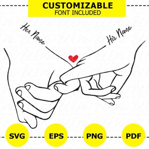 Holding Hands Svg, Love Svg, Pinky Hold Svg, aanpassen met uw eigen tekst, namen en datums toevoegen, Instant Download, Love Hands Design, paren Svg