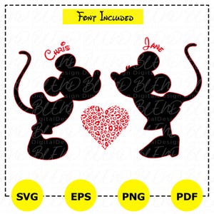 Aangepaste Mickey Minnie Valentine Kiss Svg, Love Svg, aanpassen met je eigen tekst, romantische Disney Svg, Leopard Heart Svg, stellen Svg, Cricut
