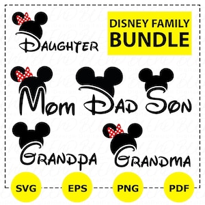 Ensemble famille Disney Svg, Svg souris png, papa Mickey et grand-père fils, Svg Minnie maman et grand-mère fille, famille assortie, voyage en famille Disney