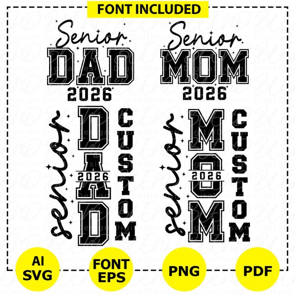 Custom Senior Mom Dad 2026 Svg Png, Graduation Iron On Png, Class of 2026 Svg,Graduation 2026 Svg,Graduation Shirt Design (Digital Download)