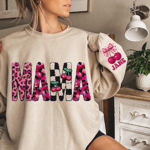 Personalized Mama PNG, Custom Faux Yarn Mama Png, Mama Kids Name on Sleeve Png, Latch Hook Valentine Heart Png, Mother's Day Gift,Mom's Gift