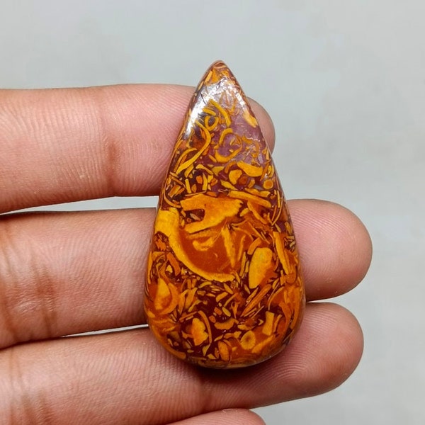 Gorgeous! Mariam Jasper Cabochon Calligraphy Gemstone. Natural Mariam Jasper Stone ! Yellow Mariam Jasper(Size 44X23X7mm) 61Cts. A-1514