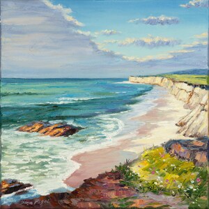 Half Moon Bay Painting California Canvas Print from Original Art of my Seascape Impasto Oil Painting Print on Canvas by DianaArtPrintShop