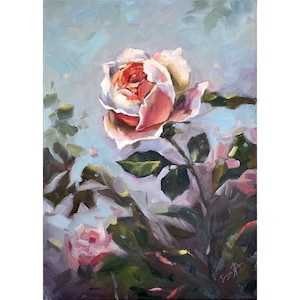Pink Rose Painting Floral Canvas Print from my Original Oil Painting Rose Garden Print on Canvas Flower Wall Art by DianaPigniArt