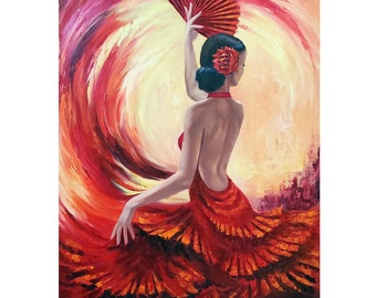 Flamenco Dancer Painting Dance Canvas Print from Original Art Woman Painting Dance Wall Art Print On Canvas Printable Art DianaArtPrintShop