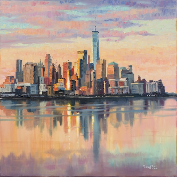 Manhattan Malerei Art Fluss York Leinwand Stadtbild Wall Abstrakte Malerei von New DianaArtPrintShop Sky Malerei Druck Urban Skyline Kunst Stadt