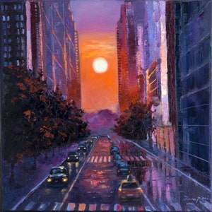New York Painting Cityscape Canvas Print City Painting City Urban Art Manhattan Painting People Cars Sunset Wall Art by DianaArtPrintShop