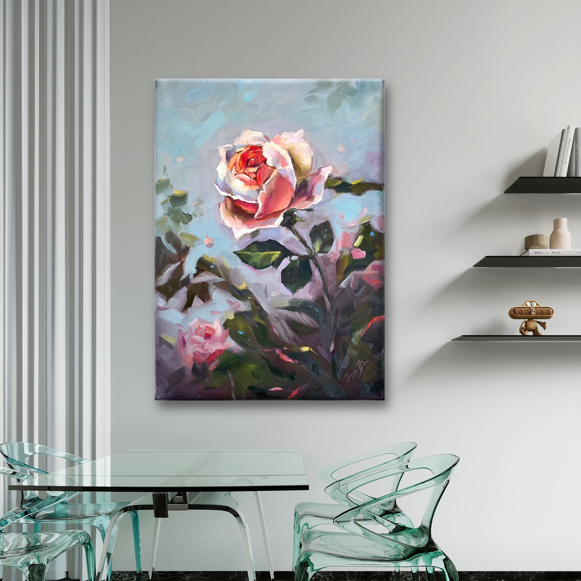 Pink Rose Painting Floral Canvas Print From My Original Oil Painting ...
