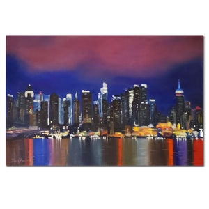 New York Skyline Painting Cityscape Canvas Print Manhattan NYC Painting Abstract Art City Night Sky Wall Art by DianaArtPrintShop
