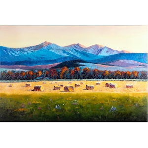 Montana Painting Landscape Canvas Print Mountains Painting Meadow Art Print on Canvas by DianaArtPrintShop
