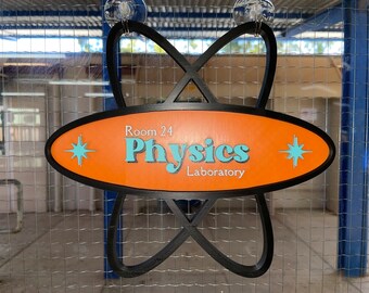 Custom 3D Printed Classroom Door Sign: Mid-Century Modern Physics Laboratory