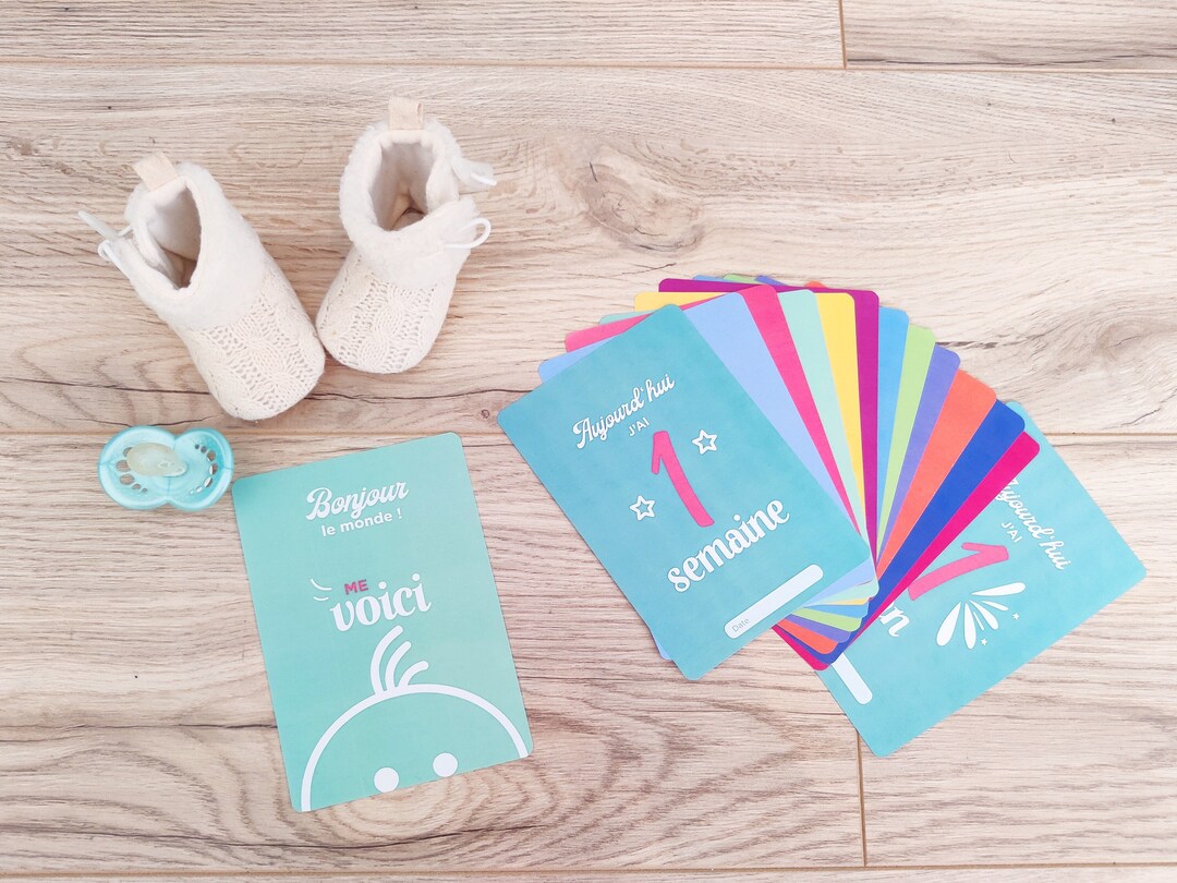 Manahia Cartes étapes Bleu - Lot de 16 Cartes - de la Naissance à 1 an - Cartes Semaine