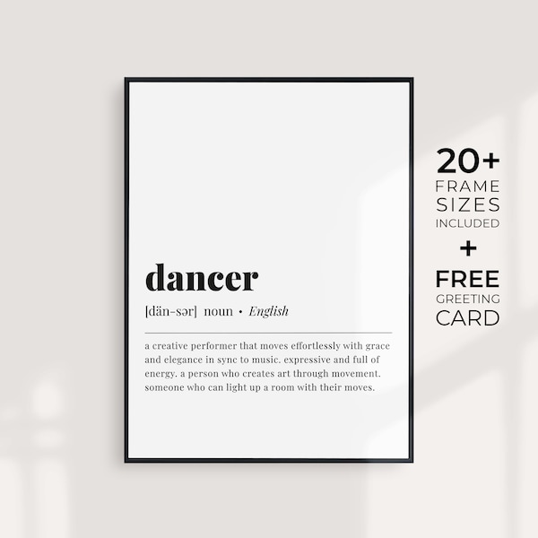 Dancer Definition Print Gift for Dancer Printable Dancer Wall Art Dance Poster Dancer Art Dancer Meaning Dancer Quote Minimalist Dance Sign