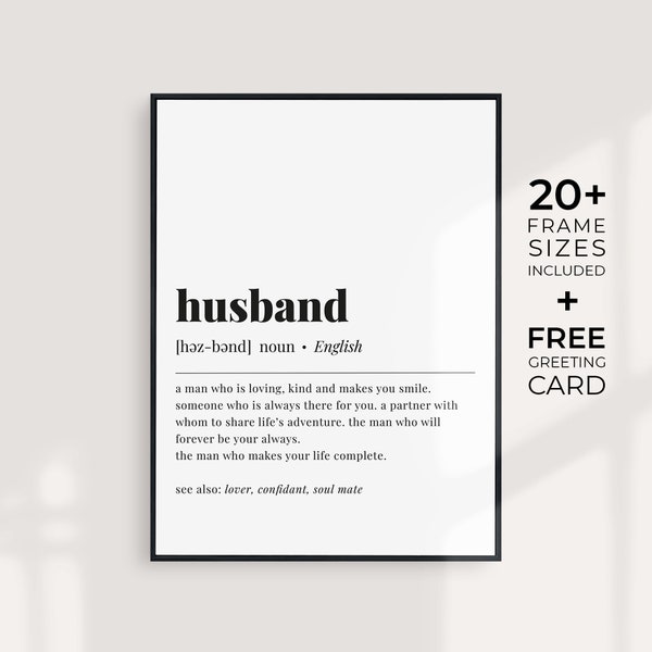 Husband Definition Print Husband Dictionary Art Husband Gift Husband Meaning Instant Download Husband Anniversary Gift from Wife to Husband