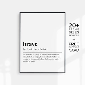 Definicja Brave Wydrukuj sztukę ścienną Brave Znaczenie Bravery Plakat Cyfrowe pobieranie Motywacyjna dekoracja ścienna Cytat Brave Sztuka ścienna Brave Odwaga