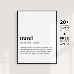 Travel Definition Printable Wall Art Travel Poster Minimalist Home Decor Digital Download Gift for Traveller Dictionary Art Travel Meaning