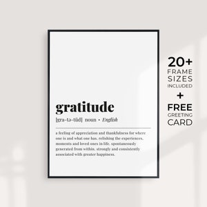 Gratitude Print Inspirational Wall Art Gratitude Definition Print Gratitude Quote Print Gratitude Wall Decor Thank You Gift Dictionary Art