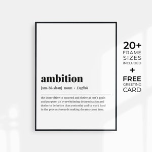 Ambition Definition Printable Wall Art Motivational Quotes Ambition Print Dictionary Meaning Ambitious Entrepreneur Gift Home Office Decor