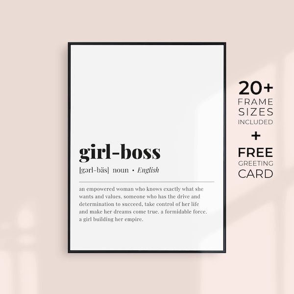 Girl Boss Definition Print Girl Boss Poster Women's Day Print Feminist Wall Art Motivational Quote Girl Boss Gift for Her Girl Office Decor