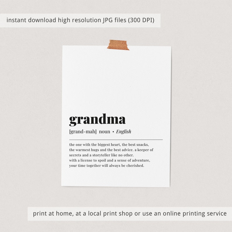 Grandma Definition Print Gift for Grandma Meaning Grandmother Etsy