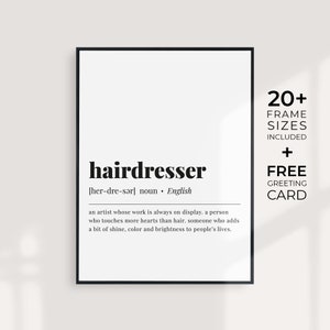 Hairdresser Definition Print Hairdresser Gift Printable Hair Salon Wall Art Digital Download Typography Hair Salon Decor Hairdresser Quote