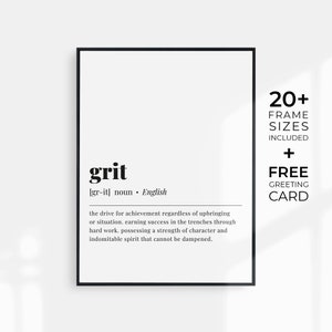 Grit Definition Print Home Office Decor Printable Grit Poster Motivational Quotes Inspirational Wall Art Grit Sign Home Office Wall Art Gift