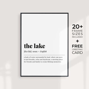 Lake Definition Printable Lake House Gift The Lake Print Digital Download Gift for Lake House Wall Art Lake House Decor Minimalist Lake Art